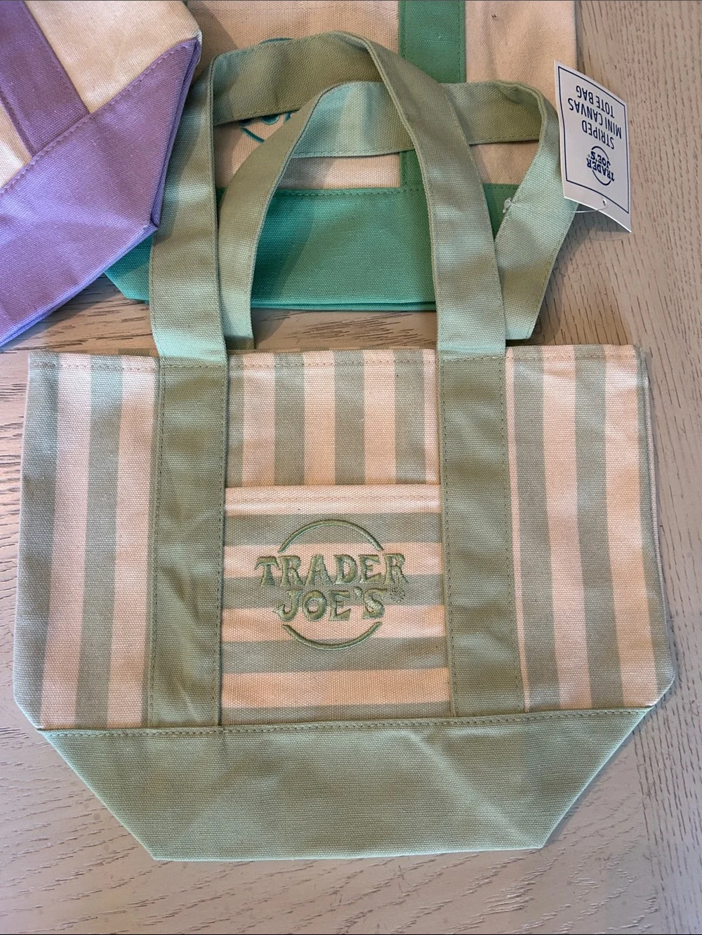 NEW! Bundle of Trader Joe's Canvas Mini Tote Bags. Pastel & Striped - Picture 4 of 6